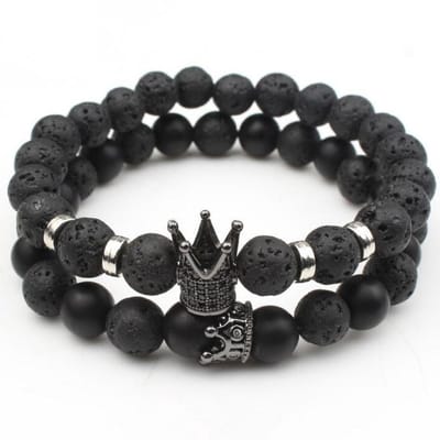 Kralen Armband met Kroon - Lava - Armbanden Heren Dames - Papa Cadeau Voor Mannen - Vaderdag