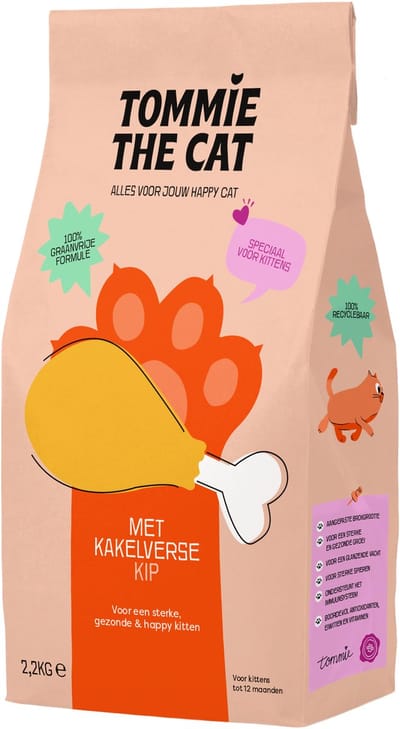 Tommie the Cat - 100% graanvrije kittenbrokken - kittenvoer droogvoer voor kittens - bomvol verse kip en zalm - 1 zak - 2,2kg