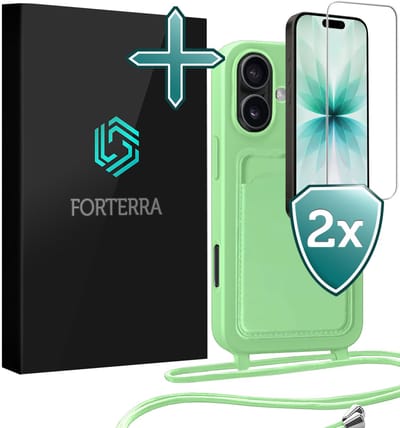 Hoesje Geschikt voor iPhone 17 Pashouder Case Siliconen Hoes Met Koord Met 2x Screenprotector - Hoes Geschikt voor iPhone 17 Met Telefoonkoord Hoesje Back Cover Met Pasjeshouder - Groen