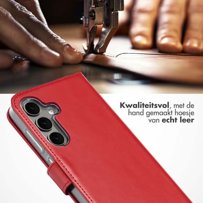Selencia Hoesje - Geschikt voor Samsung Galaxy S25 Plus - Echt Lederen Bookcase - Rood
