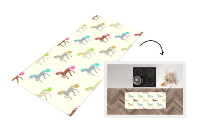 Keukenloper - Loper keuken - Meiden - Paarden - Patronen - 120x50 cm - Keukenloper vinyl