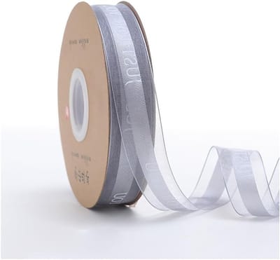 Decoratieve Organza Lint 50 Yard x 25mm - Transparant Cadeaulint voor Bruiloften, Feesten en Geschenkverpakking in Grijs
