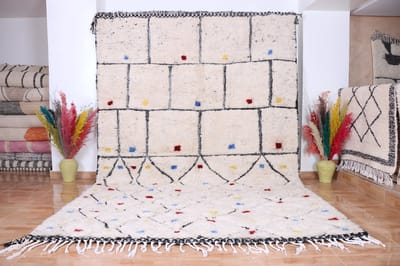 Origineel Marokkaans handgeweven tapijt ''Beni Ourain'' - 300 x 200 cm - Handgeknoopt vloerkleed - Gekleurd met leuke stippen