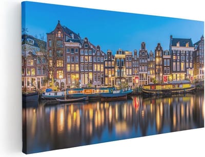 Artaza Canvas Schilderij Amsterdam - 40x20 cm - Klein - Wanddecoratie Grachtenpanden - Muurdecoratie Skyline - Schilderijen Op Canvas