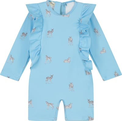 Supercute UV werend UV-Zwempak - UPF50+, badpak lichtblauw met hertjes en drukknopen en lange mouwen maat 62/68