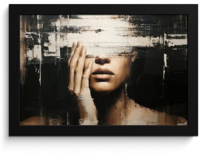 Poster in lijst - Fotolijst 30x20 cm - Posters - Hand - Gezicht - Strepen - Abstract - Posterlijst zwart - Decoratie - Wanddecoratie woonkamer - Muurdecoratie slaapkamer