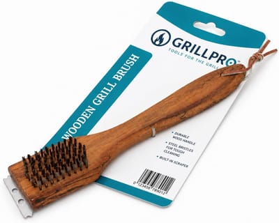 SnelShoppen - BBQ Schoonmaakborstel Draadborstel met Houten Handvat 31cm - Grillaccessoires voor Houtskoolgrill, Gasgrill en Elektrische Grill - Gesch