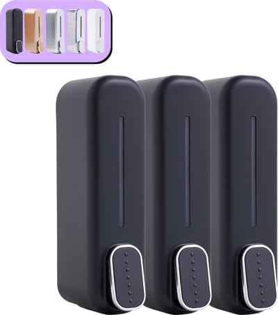 K&G® Shampoo Dispenser - Zeepdispenser - Soap Dispenser - Zeeppompje - 350 ml per Reservoir - Wandmontage - Zwart - 3 Reservoirs