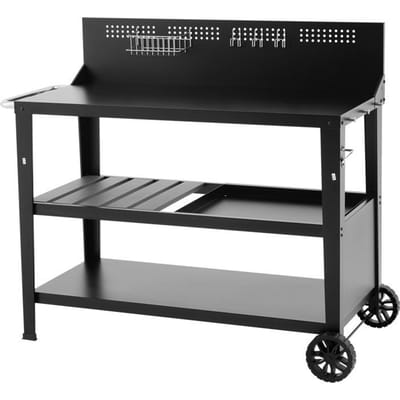 Multifunctionele wagen - COOKINGBOX - Bovenblad : 100 x 50 cm - Handvat - 2 achterwielen - Staal