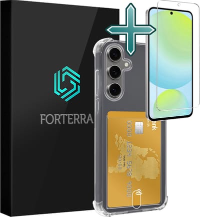 Hoesje Geschikt voor Samsung Galaxy S24 FE - Met Screenprotector - Pashouder - Kaarthouder - Back Cover - Telefoon Hoes Shockproof - Siliconen Case - Shock Proof - Pasjes Houder - Transparant