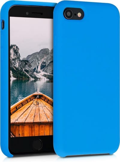 kwmobile telefoonhoesje geschikt voor Apple iPhone SE (2022 / 2020) / iPhone 8 / 7 - Hoesje met siliconen coating - Smartphone case in stralend blauw