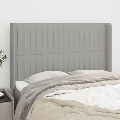 vidaXL - Hoofdbord - met - randen - 147x16x118/128 - cm - stof - lichtgrijs
