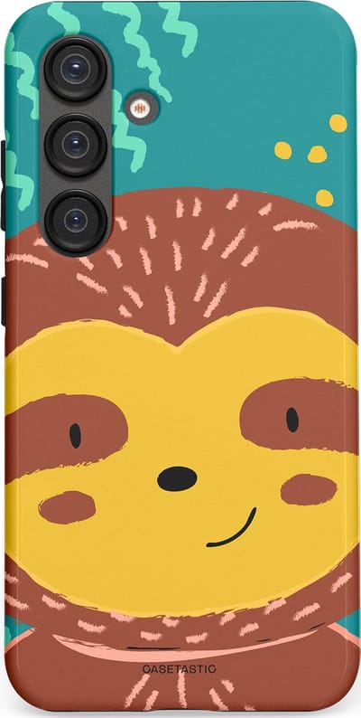 Casetastic hoesje geschikt voor Samsung Galaxy S25 - Dubbellaagse bescherming - Vrolijke luiaard - Fashion Case - Terracotta Petrol Goud