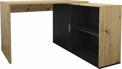 Bureau Rafael Eiken - Zwart - 118x124,5cm - Hoekbureau - Met opbergruimte - Hoogte 75 cm