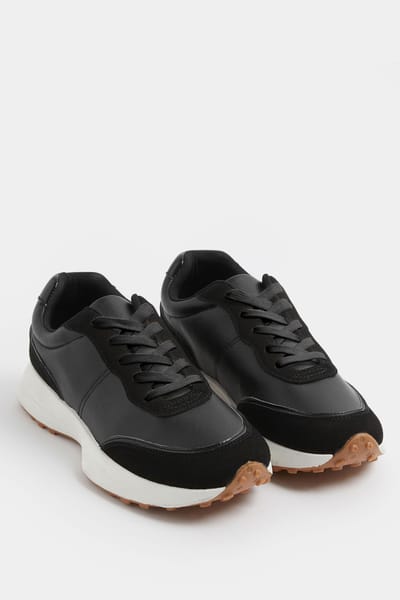Yours Zwarte Hardloopsneakers Van Imitatieleer In Extra Brede Eeepasvormsize 37E