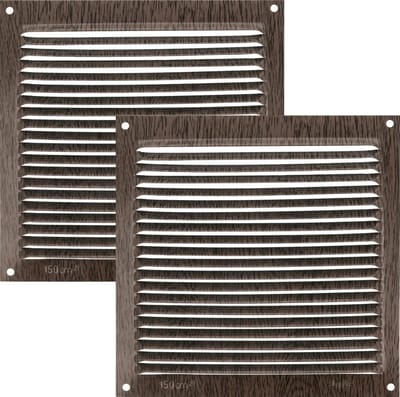 AMIG Ventilatierooster/muurrooster - 2x - 170 x 170mm - aluminium - wengehout look - schoepenrooster