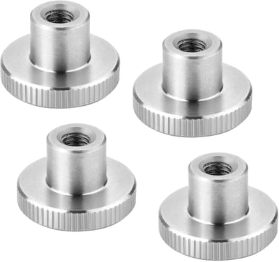Set van 4 SOTECH M6 kartelmoeren, roestvrij staal V2A (SS304), hoge vorm, DIN 466, metrische kartelmoeren met gekartelde zijkanten.