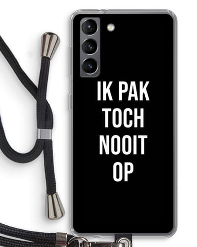 Case Company® - Hoesje met koord geschikt voor Samsung Galaxy S21 hoesje met Koord - Ik pak nooit op - Zwart - Telefoonhoesje met Zwart Koord - Bescherming aan alle Kanten en Over de Schermrand