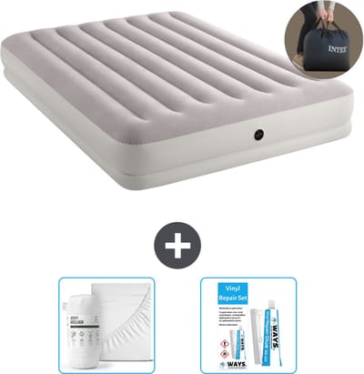 Intex Luchtbed - 2-Persoons - 152 x 203 x 30 cm - Grijs - Inclusief pomp - Hoeslaken en Reparatieset