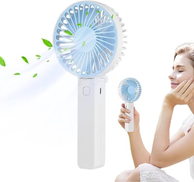 1-pack - Handventilator - Draagbare ventilator voor binnen/buiten - Kleine persoonlijke ventilator - Oplaadbare miniventilator - Stille ventilator - Drie windsnelheden - USB-oplaadbaar - 20*9 cm - Blauw