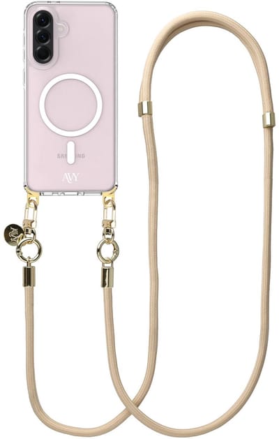AVY Hoesje geschikt voor Samsung Galaxy A56 / A36 | Compatibel met MagSafe | Clear Case met Telefoonkoord 130CM | Crossbody Tressé Beige