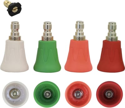 Set van 5 Hoge Druk Spuitmonden voor Hogedrukreiniger, 1/4 Inch Snelle Aansluiting, RVS Spuitmonden met Rubber Bescherming, Accessoires voor Auto en Tuin