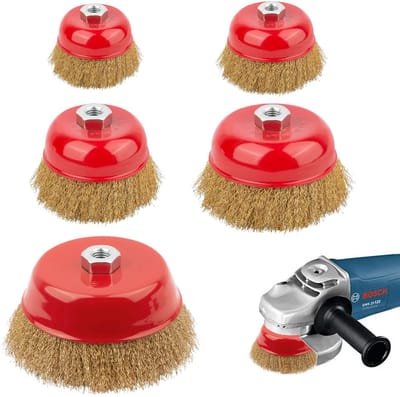 Set van 5 Draadborstels voor Hoekslijper, Potborstel, Flexibele Boor, Diverse Diameters 60-125 mm, Voor Schoonmaken en Ontroesten