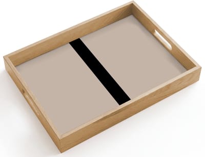Dienblad hout 40x30 cm - Schootdienblad - Beige - Zwart - Streep - Minimalistisch - Borrelplank rechthoek - Plateau dienbladen