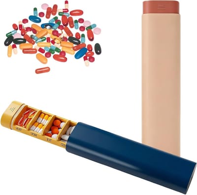 Draagbare pillendoos voor 7 dagen, compacte tablettenbox voor onderweg, ideaal voor vitamines en medicatie (blauw + roze)