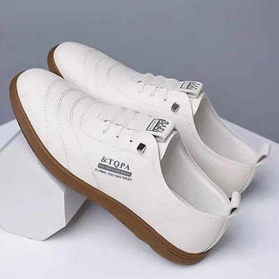 Lente en Zomer Heren Leren Schoenen Lage Top Zachte Zool Ademende Herenschoenen Trendy Veterschoenen Platte Zool Casual Witte Schoenen 41