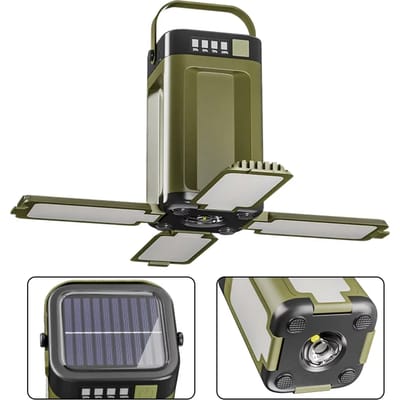 NONE Outdoor campinglamp op zonne-energie, 4 bladen 90 °   Uitbreidbaar opvouwbaar zonne-opladen 2000mAh draagbaar hangend tentlicht