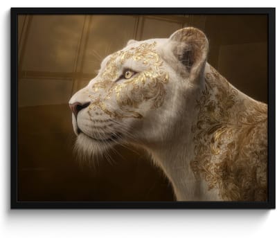 Poster in lijst - Fotolijst 80x60 cm - Posters - Leeuwin - Bloemen - Wit - Goud - Posterlijst zwart - Decoratie - Wanddecoratie woonkamer - Muurdecoratie slaapkamer