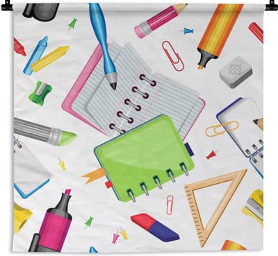 Wandkleed - Wanddoek - Patroon - School - Potlood - 90x90 cm - Wandtapijt
