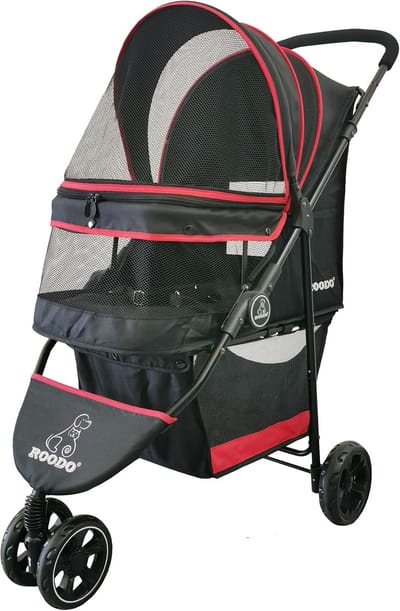 Huisdieren Kinderwagen - Reissysteem - Comfortabel Reizen - 360° Draaibaar Voorwiel - Tot 18 kg - Zwart Rood