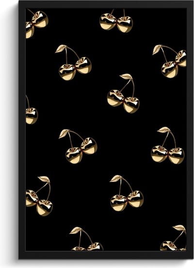 Fotolijst inclusief poster - Posterlijst 40x60 cm - Posters - Patroon - Kersen - Goud - Chrome - Foto in lijst - Keuken decoratie muur - Wanddecoratie accessoires - Muurdecoratie - Schilderijen
