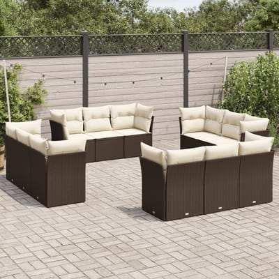 vidaXL - 12-delige - Loungeset - met - kussens - poly - rattan - bruin