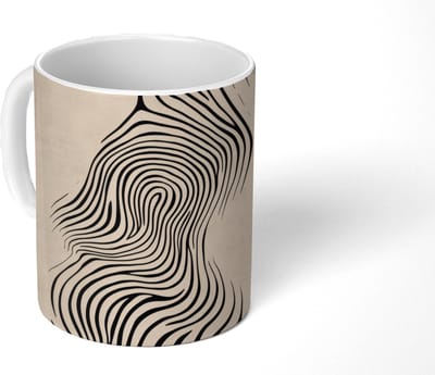 Mok - Koffiemok - Lijnen - Abstract - Golvend - Zwart - Mokken - 350 ML - Beker - Koffiemokken - Theemok
