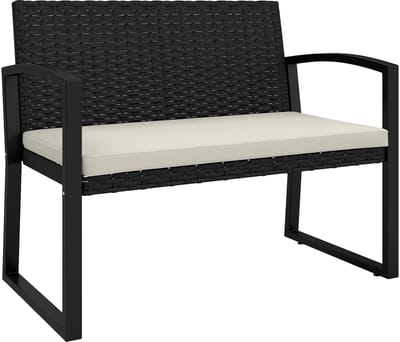Noventra - tuinbank - 2 zitplaatsen - zwart - met beige kussen - afneembaar kussen - 103 x 58 x 78 cm - comfortabel - moderne uitstraling