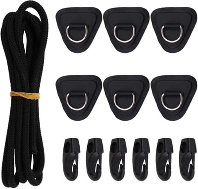 Dailygoody - Bungee-deck-rigging-kit - Heavy duty - Zwart - 6-delige set - Voor SUP, kajak en rubberboot - Duurzaam en waterdicht