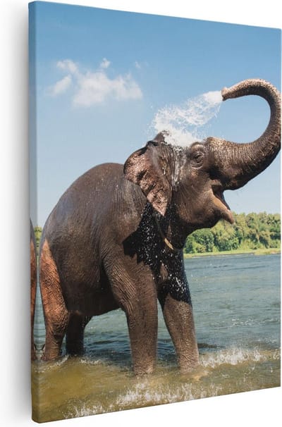Artaza Canvas Schilderij Olifant Thailand - 40x50 cm - Wanddecoratie Wilde Dieren - Muurdecoratie Woonkamer - Kamer Accessoires