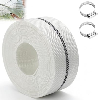 Geweven platte slang 1 1/2 inch 38 mm voor tuinirrigatie en dompelpompen - 10 m inclusief 2 clips, ideaal voor zwembad en bouwprojecten
