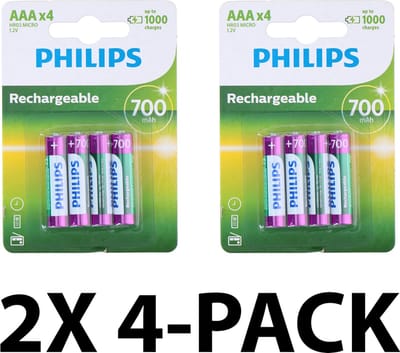 AAA oplaadbare batterijen – 700 mAh – Tot wel 1000x op te laden - NiMH-technologie – Voordeelverpakking 8 stuks