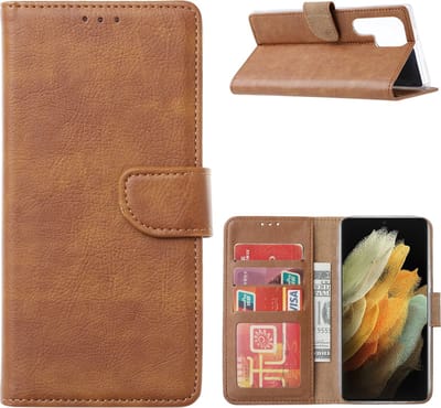 Samsung S22 Ultra Hoesje BookCase Bruin - Samsung Galaxy s22 Ultra hoesje wallet case - Hoesje Samsung S22 Ultra bookcase - Galaxy S22 Ultra portemonnee hoesje book case cover