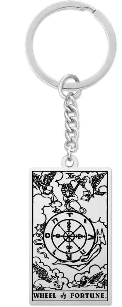 Tarot Sleutelhanger X: Het Rad van Fortuin / Wheel of Fortune - Zilverkleurig Stainless Steel - Grote Arcana uit Rider-Waite Geïnspireerd - Pax Amare
