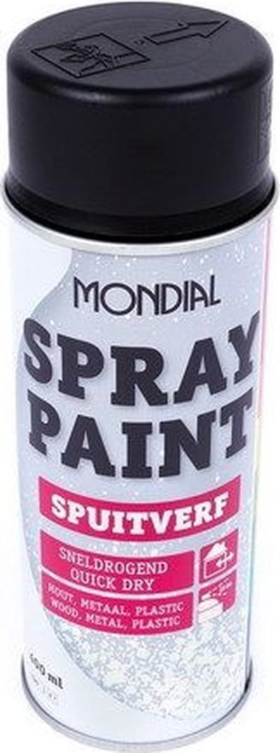Mondial Spuitlak Spuitverf - Sneldrogend - Hout Metaal Plastic - Diep Zwart - RAL 9005 - Hoogglans
