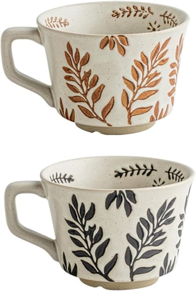 Retro Koffiemokken Set van 2, Handgemaakte Keramische Mokken voor Latte, Thee en Cacao, Vaatwasser- en Magnetronbestendig, 325ml met Handvat