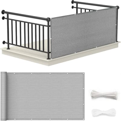 Weerbestendig Balkon Privacy Scherm Grijs 150x950 cm - Dubbele Versterking en UV-Bescherming