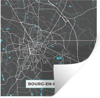 Muurstickers - Sticker Folie - Bourg-en-Bresse - Frankrijk - Stadskaart - Kaart - Plattegrond - 100x100 cm - Plakfolie - Muurstickers Kinderkamer - Zelfklevend Behang XXL - Zelfklevend behangpapier - Stickerfolie
