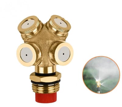 Messing vernevelingsmondstuk - Volledig koperen met vier sproeikoppen - 1/2" NPT-buitendraad - voor tuinsproeiers, irrigatiekoppeling - set van 2 - Tuinirrigatiegereedschap - Landbouwsproeier