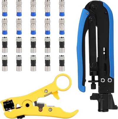 Set van Compressietangen met Strip- en Coaxiale Crimping Tangen, Inclusief 20 Stuks F Plug RG6 voor Coaxkabel
